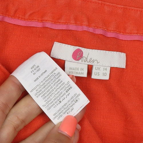 Boden Women Orange UK 14 Linen Button-Up Long Sleeve Shirt Pockets