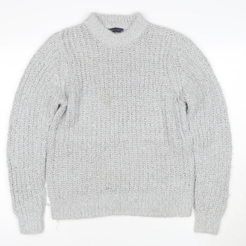 M&S Collection Women Grey Metallic Knit Roll Neck Jumper UK 4
