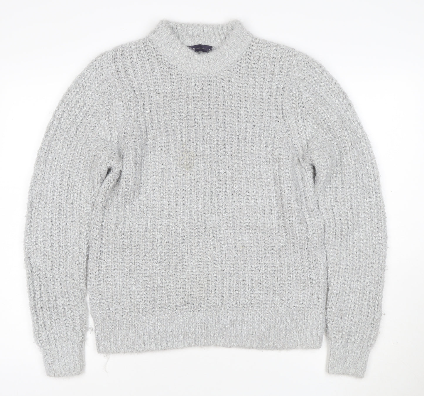 M&S Collection Women Grey Metallic Knit Roll Neck Jumper UK 4