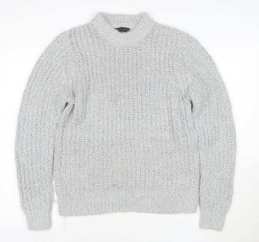 M&S Collection Women Grey Metallic Knit Roll Neck Jumper UK 4