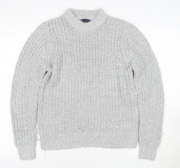 M&S Collection Women Grey Metallic Knit Roll Neck Jumper UK 4