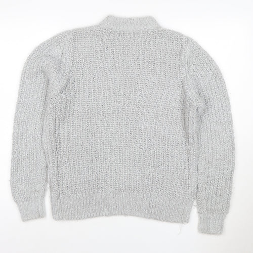 M&S Collection Women Grey Metallic Knit Roll Neck Jumper UK 4
