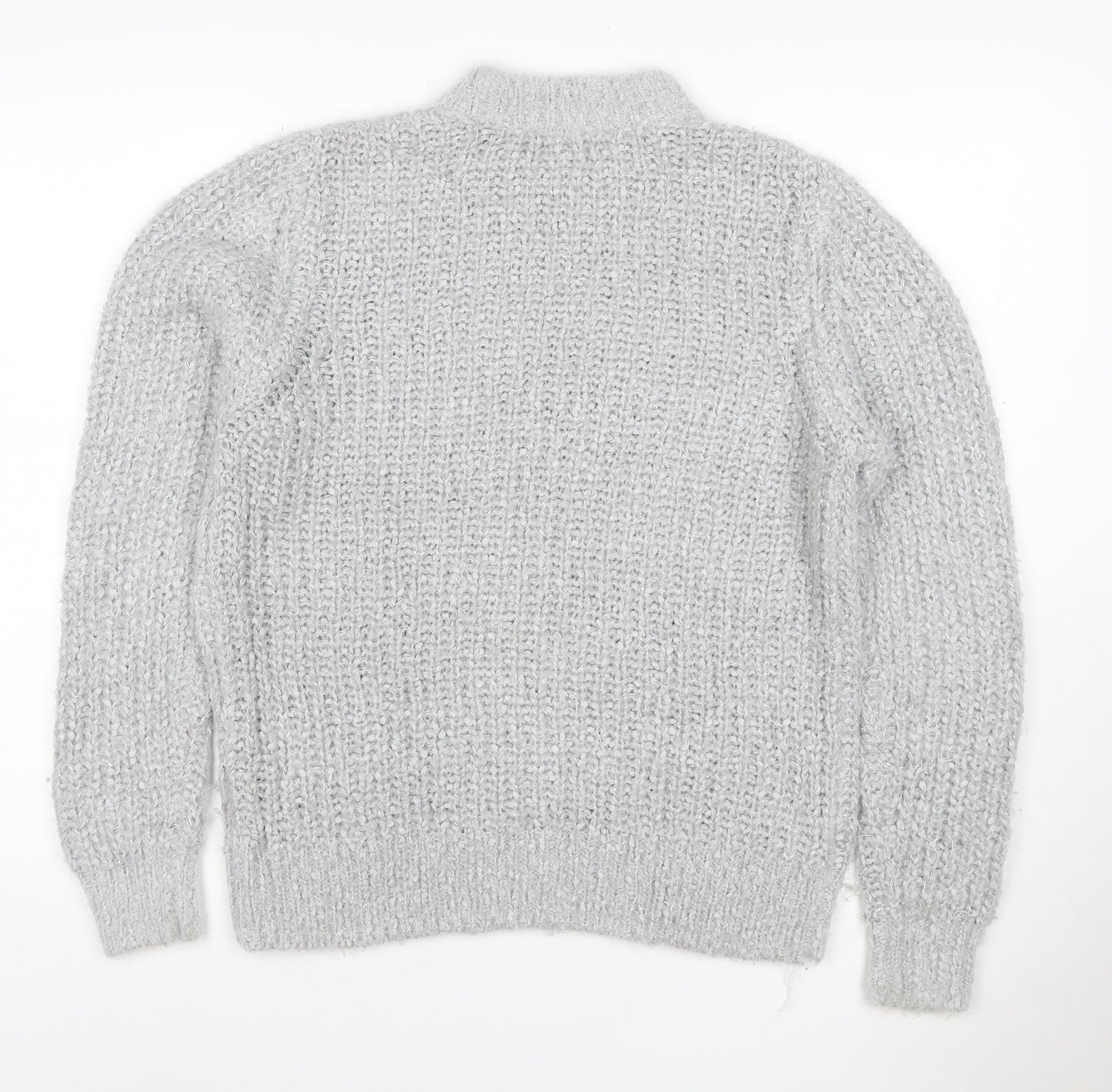 M&S Collection Women Grey Metallic Knit Roll Neck Jumper UK 4