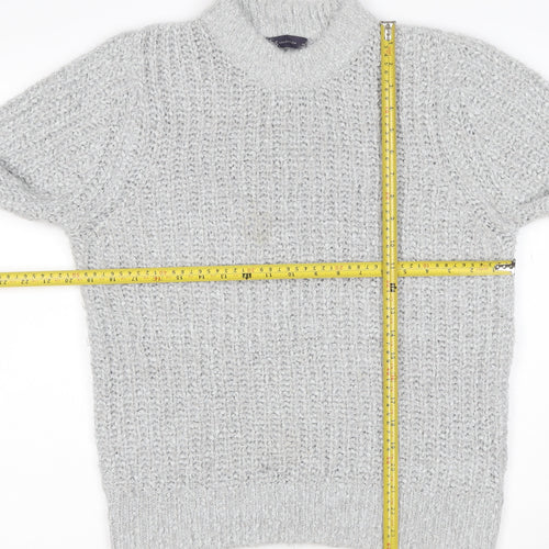 M&S Collection Women Grey Metallic Knit Roll Neck Jumper UK 4