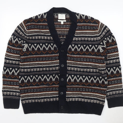 Marks and Spencer Men Multicoloured L Fair Isle Lambswool Blend Cardigan