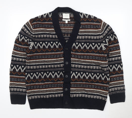 Marks and Spencer Men Multicoloured L Fair Isle Lambswool Blend Cardigan