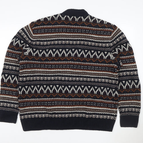 Marks and Spencer Men Multicoloured L Fair Isle Lambswool Blend Cardigan