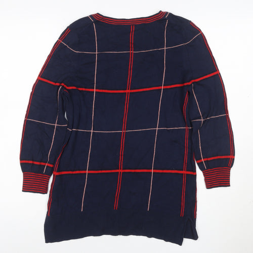 Next Women Blue UK 10 Check Knit Tunic Balloon Sleeve Top