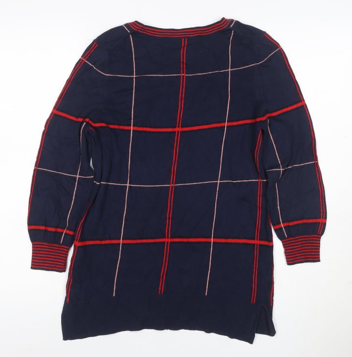 Next Women Blue UK 10 Check Knit Tunic Balloon Sleeve Top