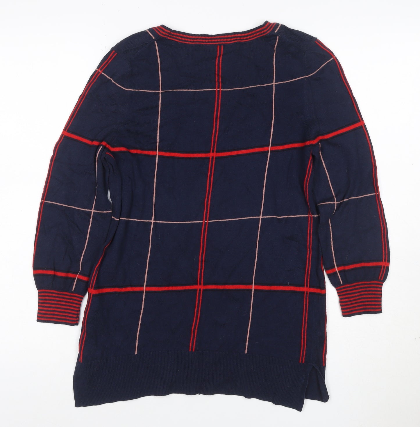 Next Women Blue UK 10 Check Knit Tunic Balloon Sleeve Top