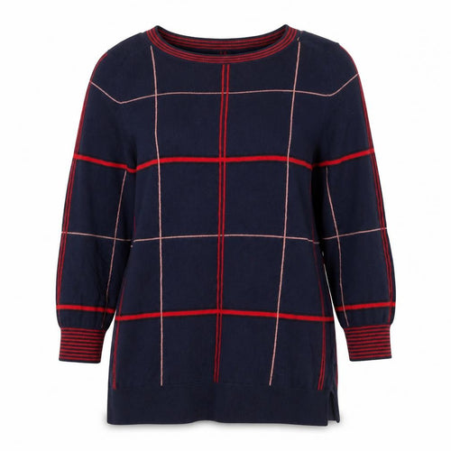 Next Women Blue UK 10 Check Knit Tunic Balloon Sleeve Top