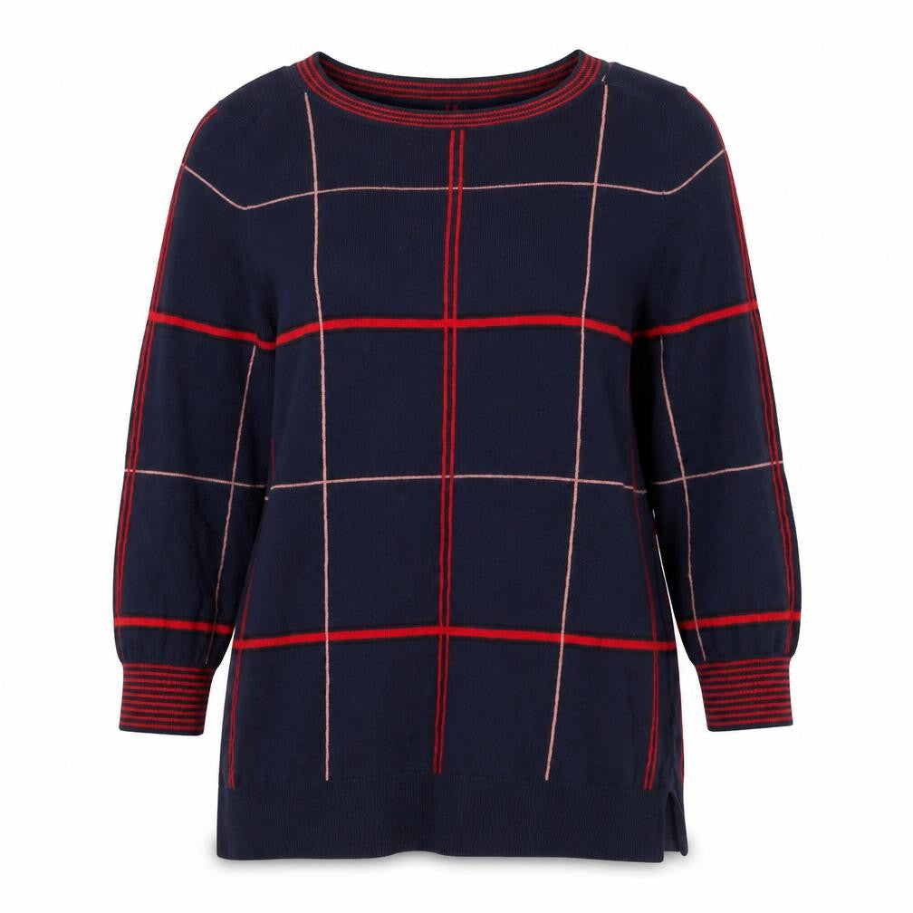 Next Women Blue UK 10 Check Knit Tunic Balloon Sleeve Top