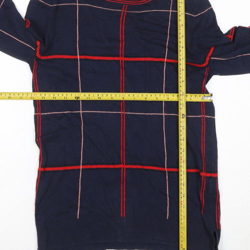 Next Women Blue UK 10 Check Knit Tunic Balloon Sleeve Top