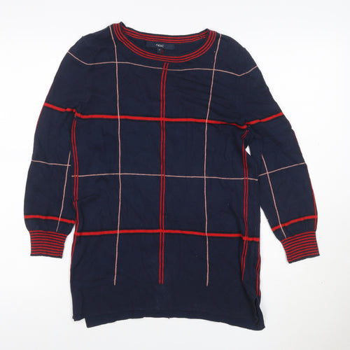 Next Women Blue UK 10 Check Knit Tunic Balloon Sleeve Top