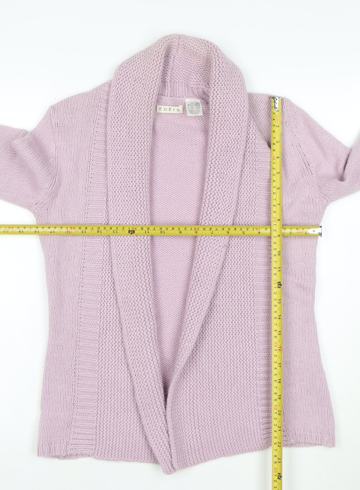 Edeis Women’s Pink UK 12 Open Shawl Collar Cable Knit Cardigan