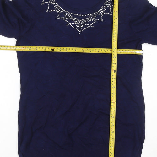 Simon Jeffery Women’s Blue S Rhinestone Knit Tunic Long Sleeve Top