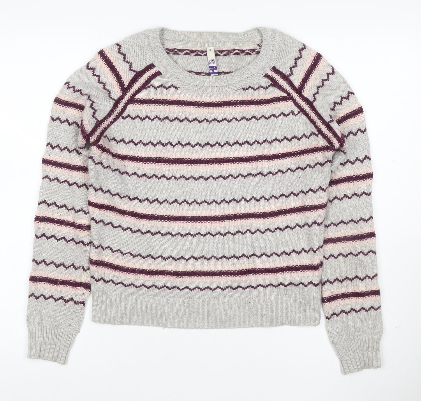 Henry Holland Women’s Grey Fair Isle Angora Blend Jumper Size 12