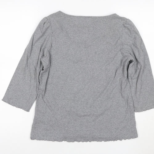 Per Una Women Grey UK 18 Embroidered Floral Lace-Up 3/4 Sleeve Blouse