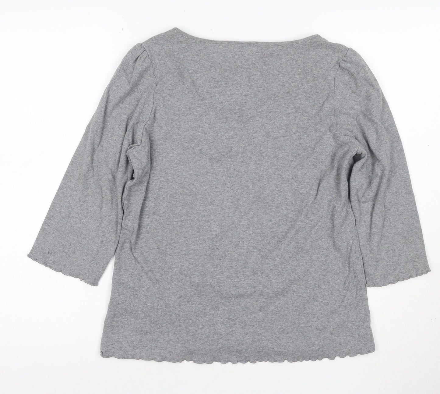 Per Una Women Grey UK 18 Embroidered Floral Lace-Up 3/4 Sleeve Blouse