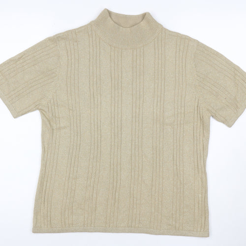 Croft & Barrow Women Gold M Ribbed Metallic Knit Mock Neck Top