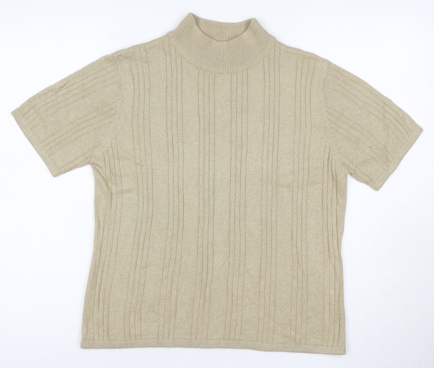 Croft & Barrow Women Gold M Ribbed Metallic Knit Mock Neck Top