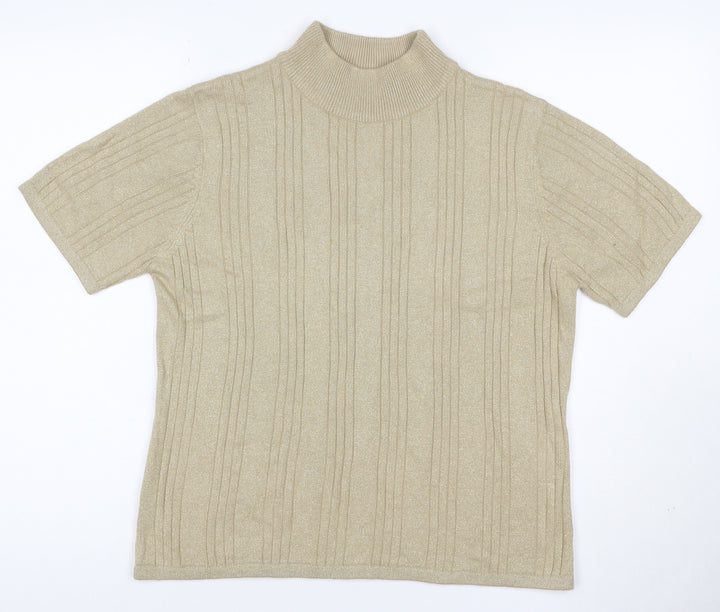 Croft & Barrow Women Gold M Ribbed Metallic Knit Mock Neck Top