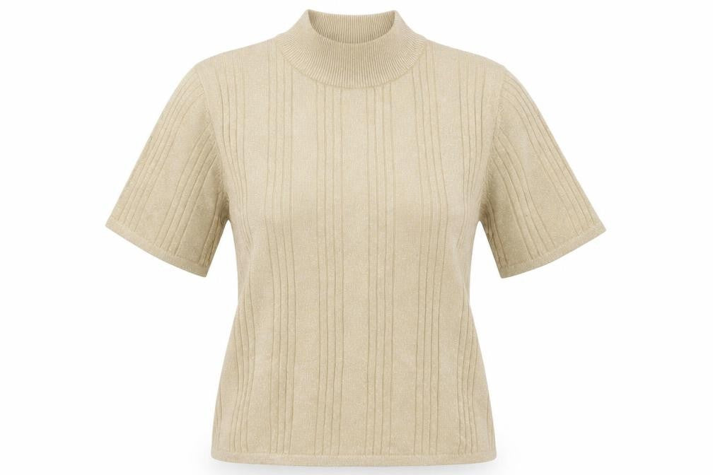 Croft & Barrow Women Gold M Ribbed Metallic Knit Mock Neck Top