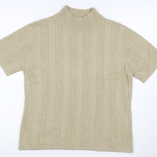 Croft & Barrow Women Gold M Ribbed Metallic Knit Mock Neck Top