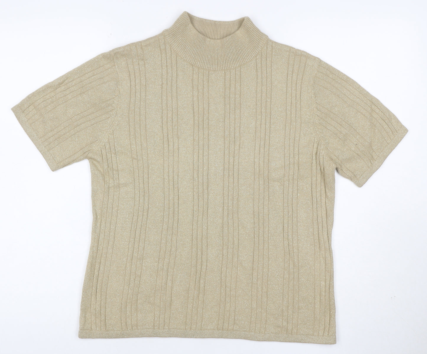 Croft & Barrow Women Gold M Ribbed Metallic Knit Mock Neck Top