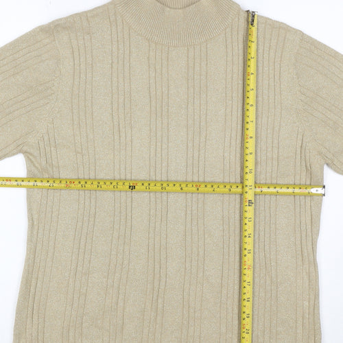 Croft & Barrow Women Gold M Ribbed Metallic Knit Mock Neck Top