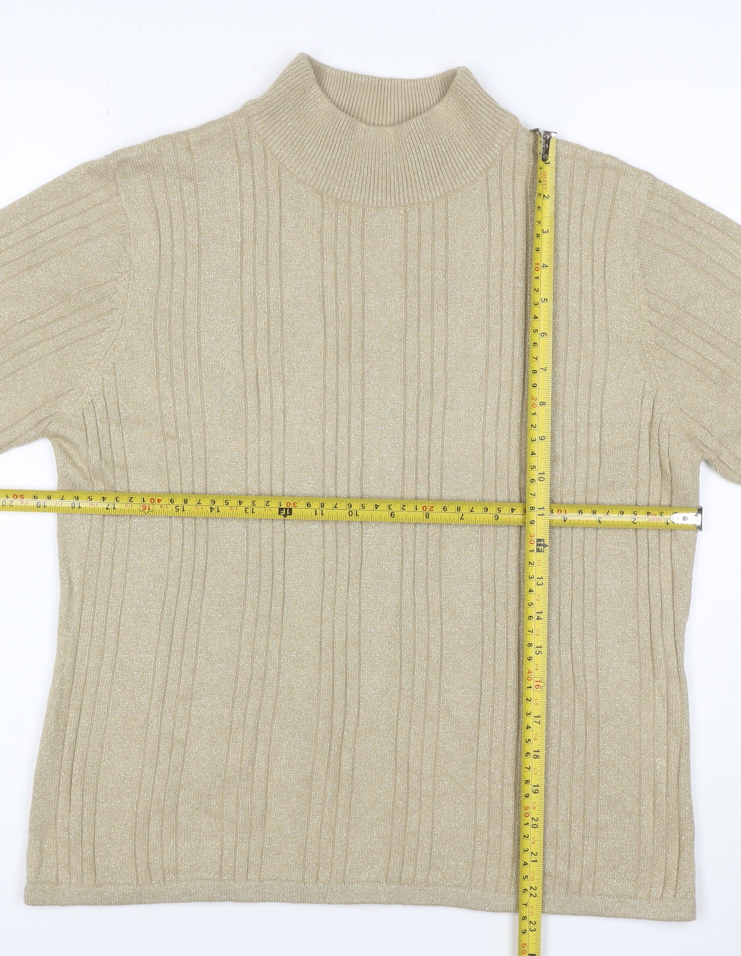 Croft & Barrow Women Gold M Ribbed Metallic Knit Mock Neck Top