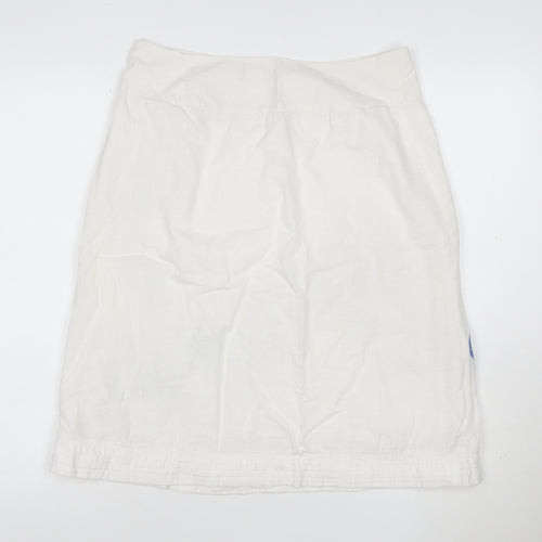 Monsoon Women White UK 12 Beaded Floral Cotton Knee Length Skirt