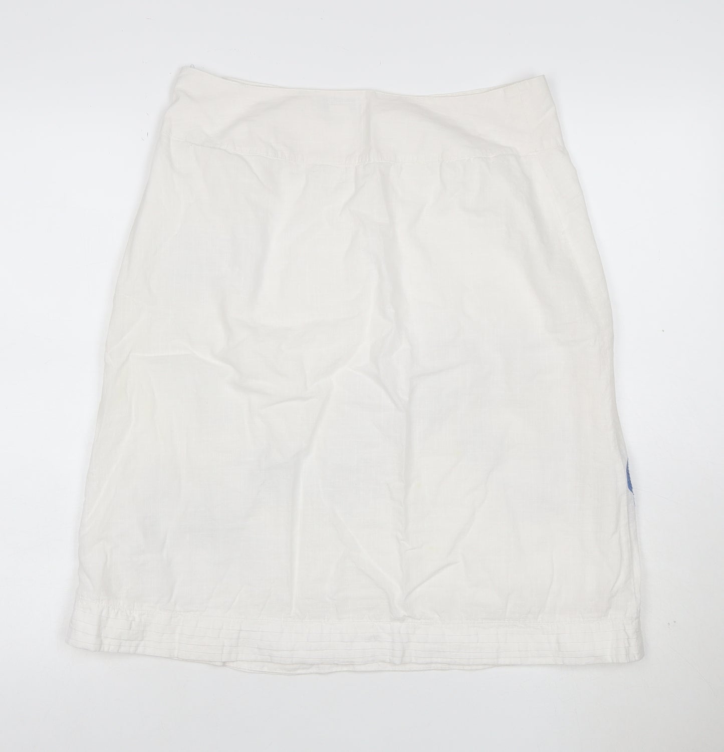 Monsoon Women White UK 12 Beaded Floral Cotton Knee Length Skirt