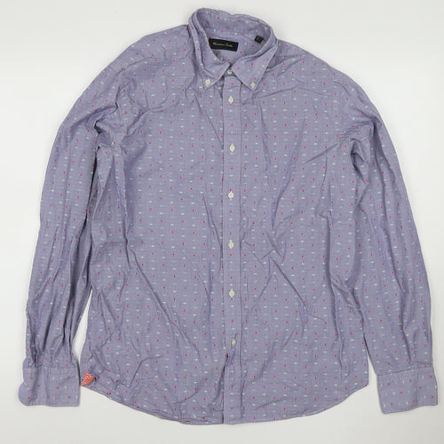 Massimo Dutti Men’s Blue L Cotton Geometric Button-Down Long Sleeve Shirt