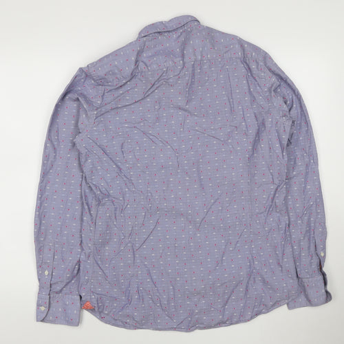 Massimo Dutti Men’s Blue L Cotton Geometric Button-Down Long Sleeve Shirt