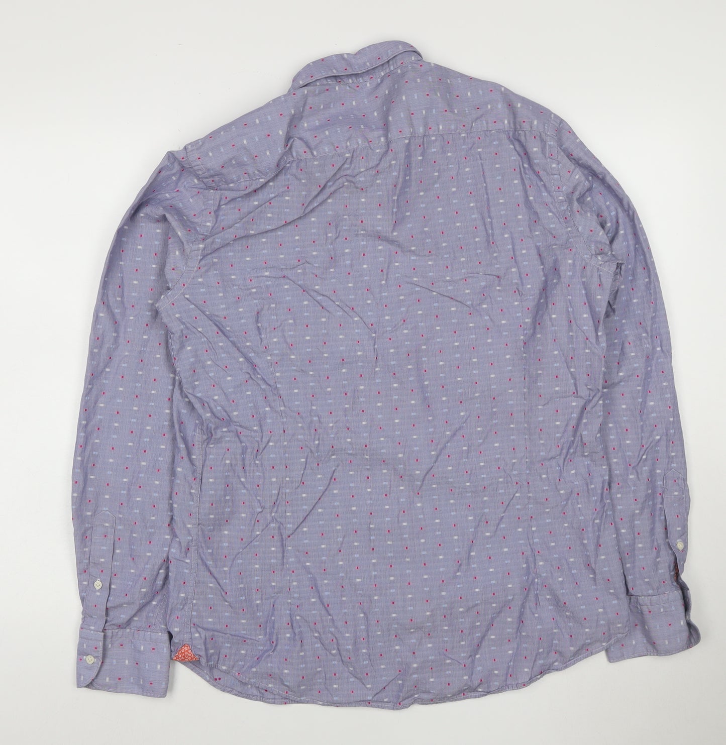 Massimo Dutti Men’s Blue L Cotton Geometric Button-Down Long Sleeve Shirt
