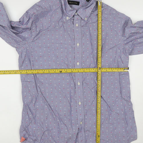 Massimo Dutti Men’s Blue L Cotton Geometric Button-Down Long Sleeve Shirt