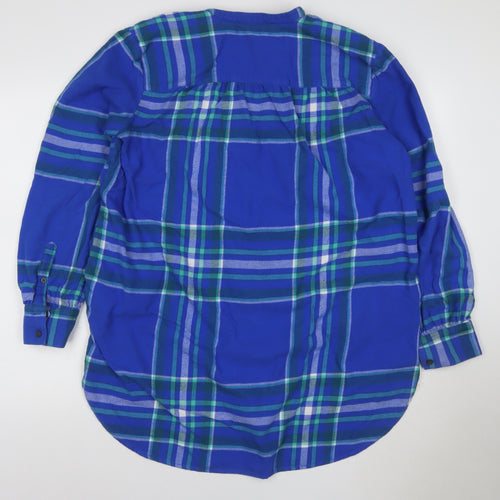 Lands' End Women Blue Plaid L Cotton Long Sleeve Tunic Blouse