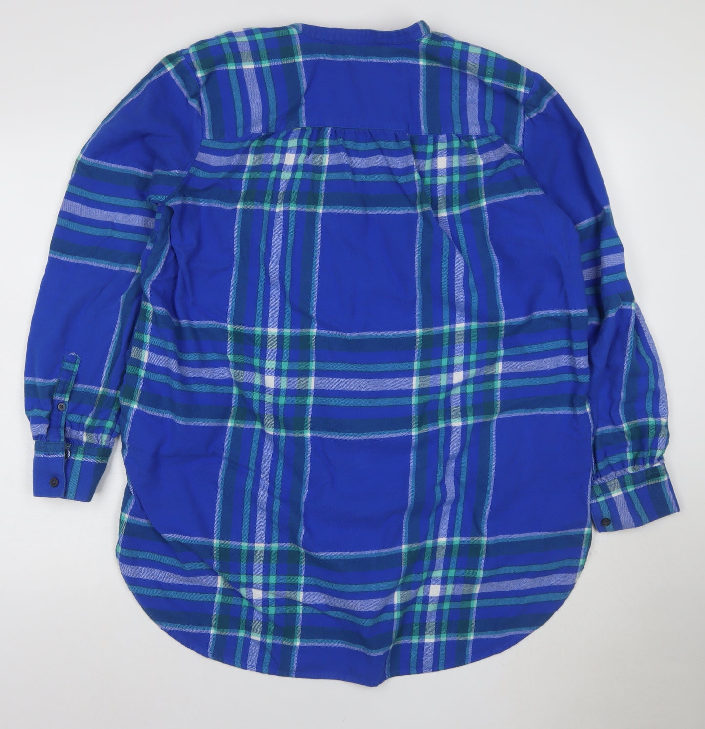 Lands' End Women Blue Plaid L Cotton Long Sleeve Tunic Blouse