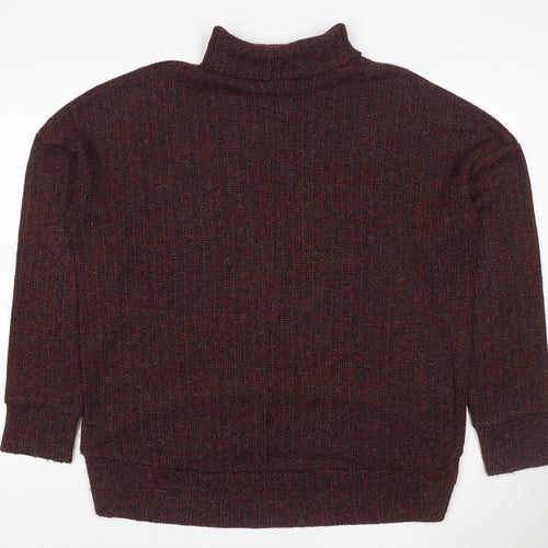 Topshop Women Red Black Metallic Knit High Neck Jumper UK 14