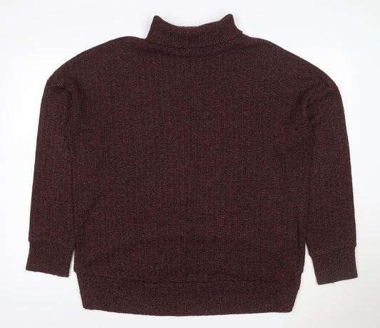 Topshop Women Red Black Metallic Knit High Neck Jumper UK 14