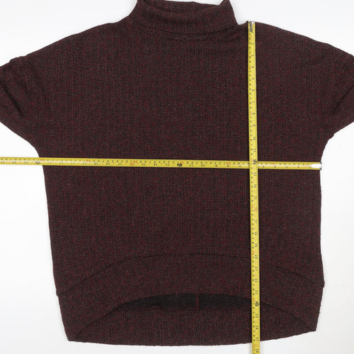 Topshop Women Red Black Metallic Knit High Neck Jumper UK 14