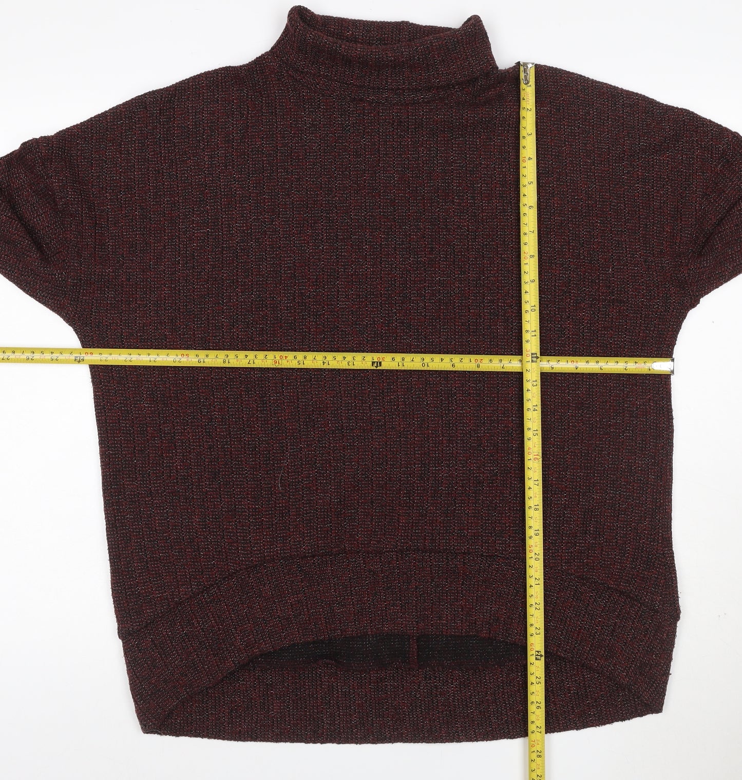 Topshop Women Red Black Metallic Knit High Neck Jumper UK 14