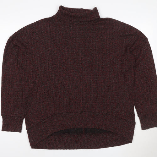 Topshop Women Red Black Metallic Knit High Neck Jumper UK 14