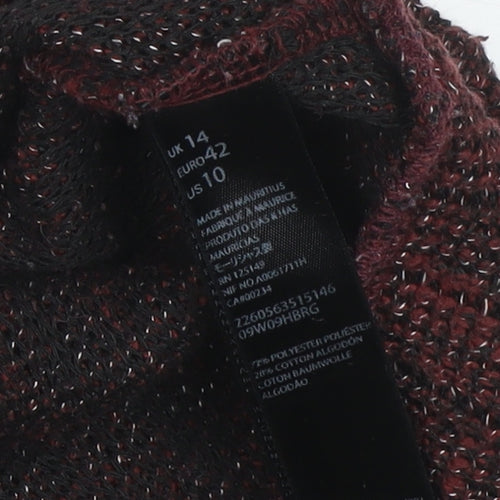 Topshop Women Red Black Metallic Knit High Neck Jumper UK 14