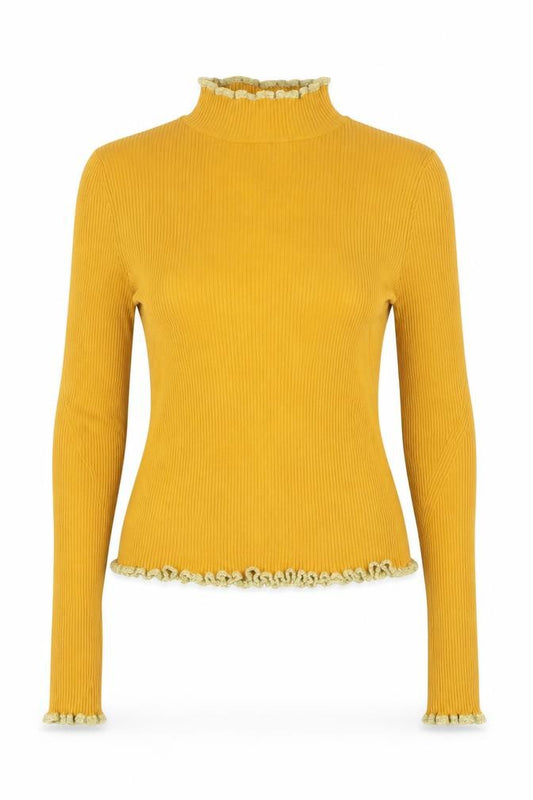 Front view of Marks & Spencer Women Orange UK 10 Cropped Rib Knit High Neck Top
