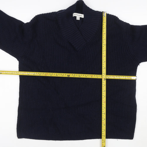 Autograph Women’s Navy Blue M Merino Wool Cable Knit Pullover Jumper