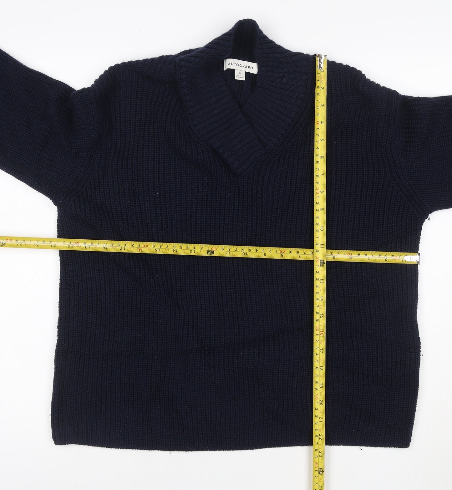 Autograph Women’s Navy Blue M Merino Wool Cable Knit Pullover Jumper