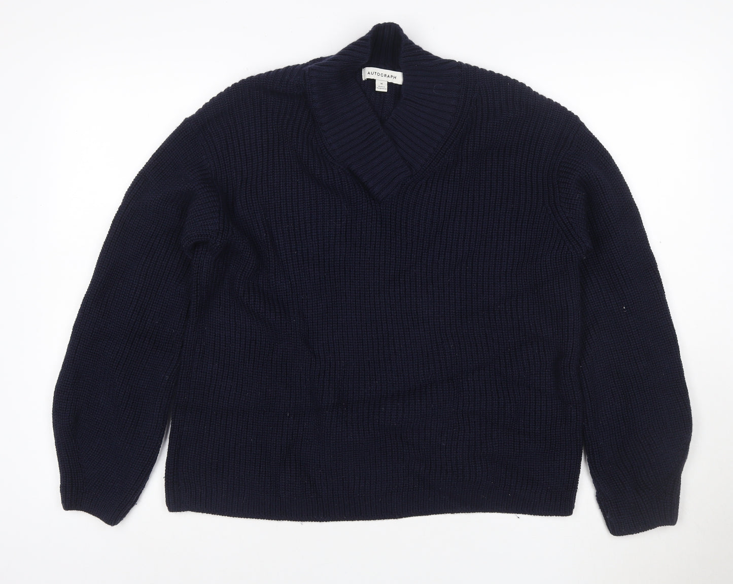 Autograph Women’s Navy Blue M Merino Wool Cable Knit Pullover Jumper