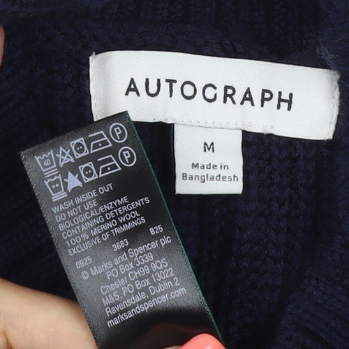 Autograph Women’s Navy Blue M Merino Wool Cable Knit Pullover Jumper